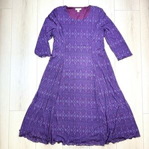 VTG Coldwater Creek Paisley Maxi Dress XL Navy Purple Lined Boho Cottagecore 90s